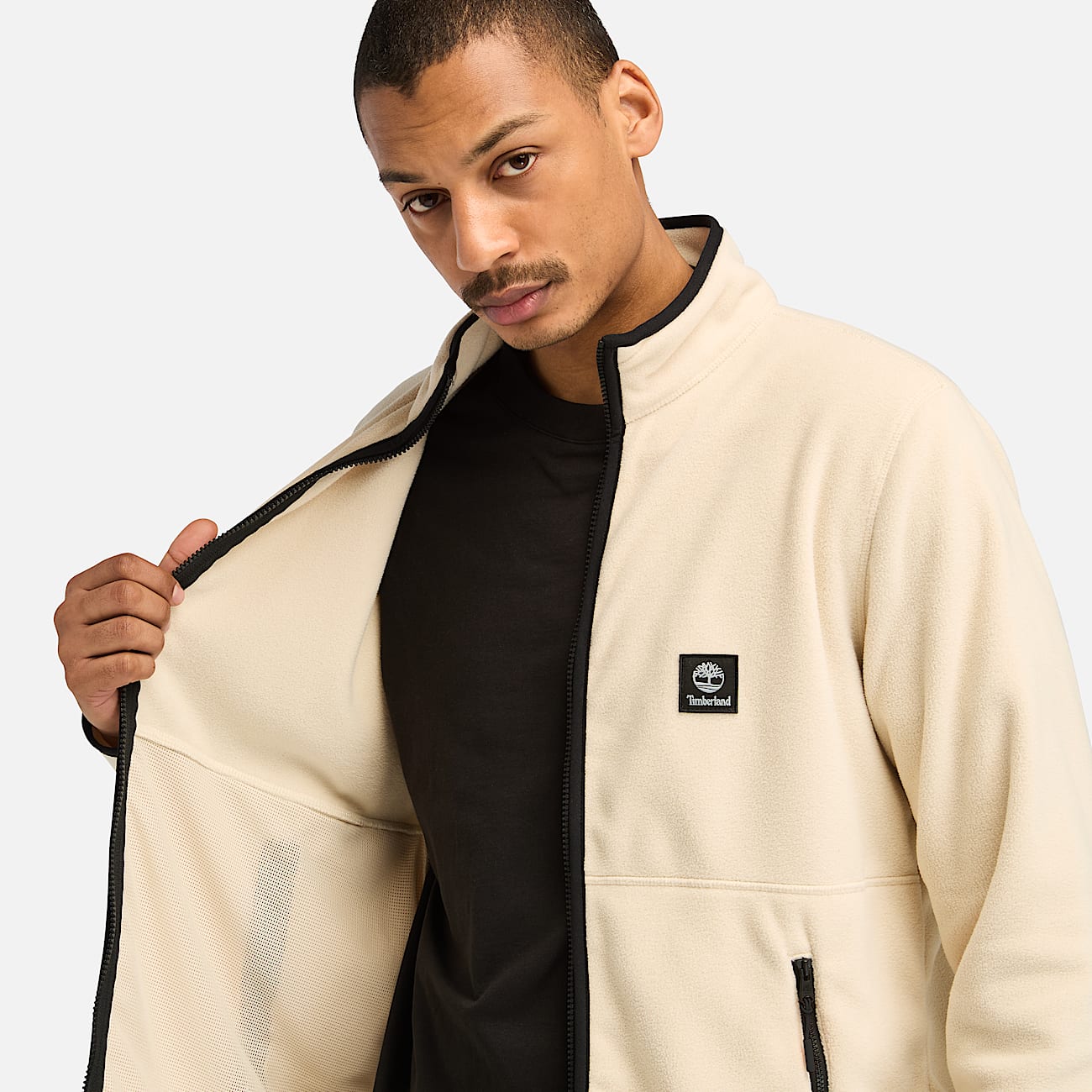 Full Zip Polar Fleece for Men in Beige