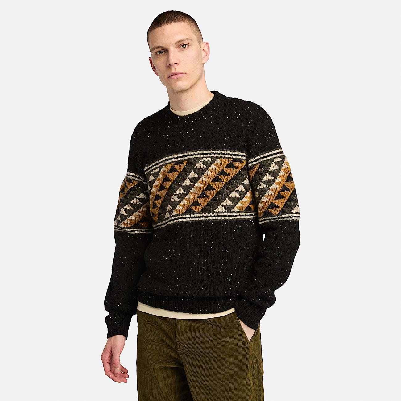 Fair Isle Crewneck Jumper for Men in Black