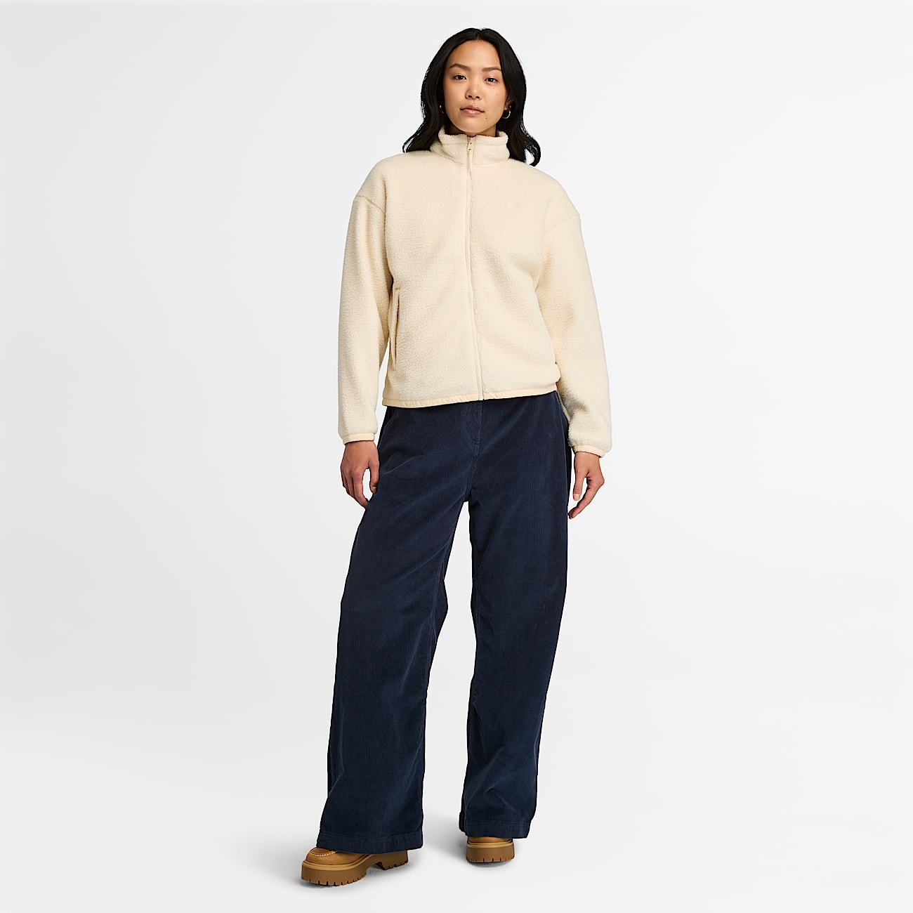 Chunky High Pile Fleece Jacket for Women in White