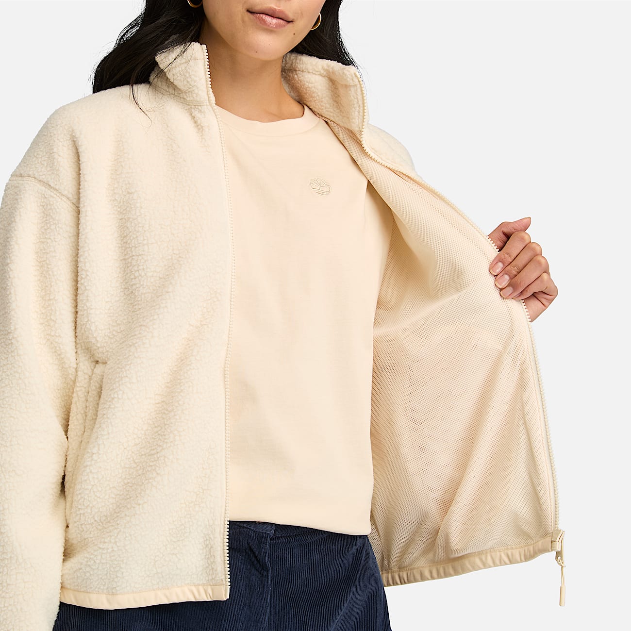 Chunky High Pile Fleece Jacket for Women in White