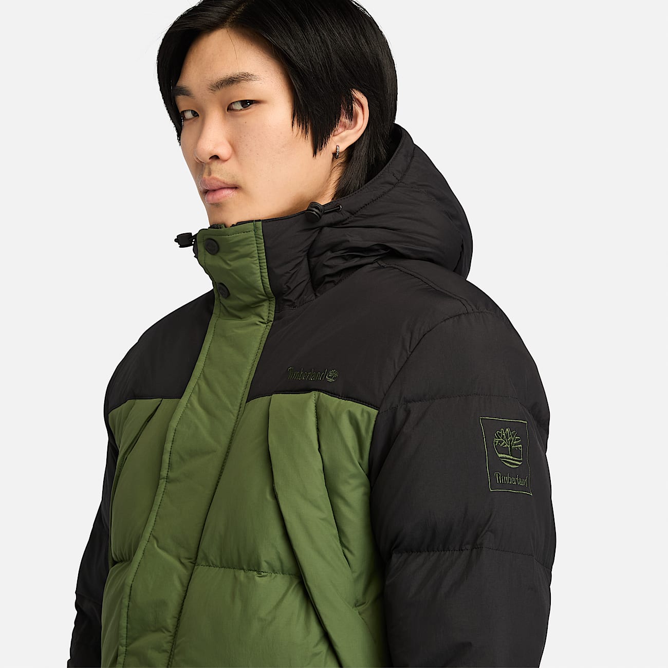 Green and black puffer jacket sale