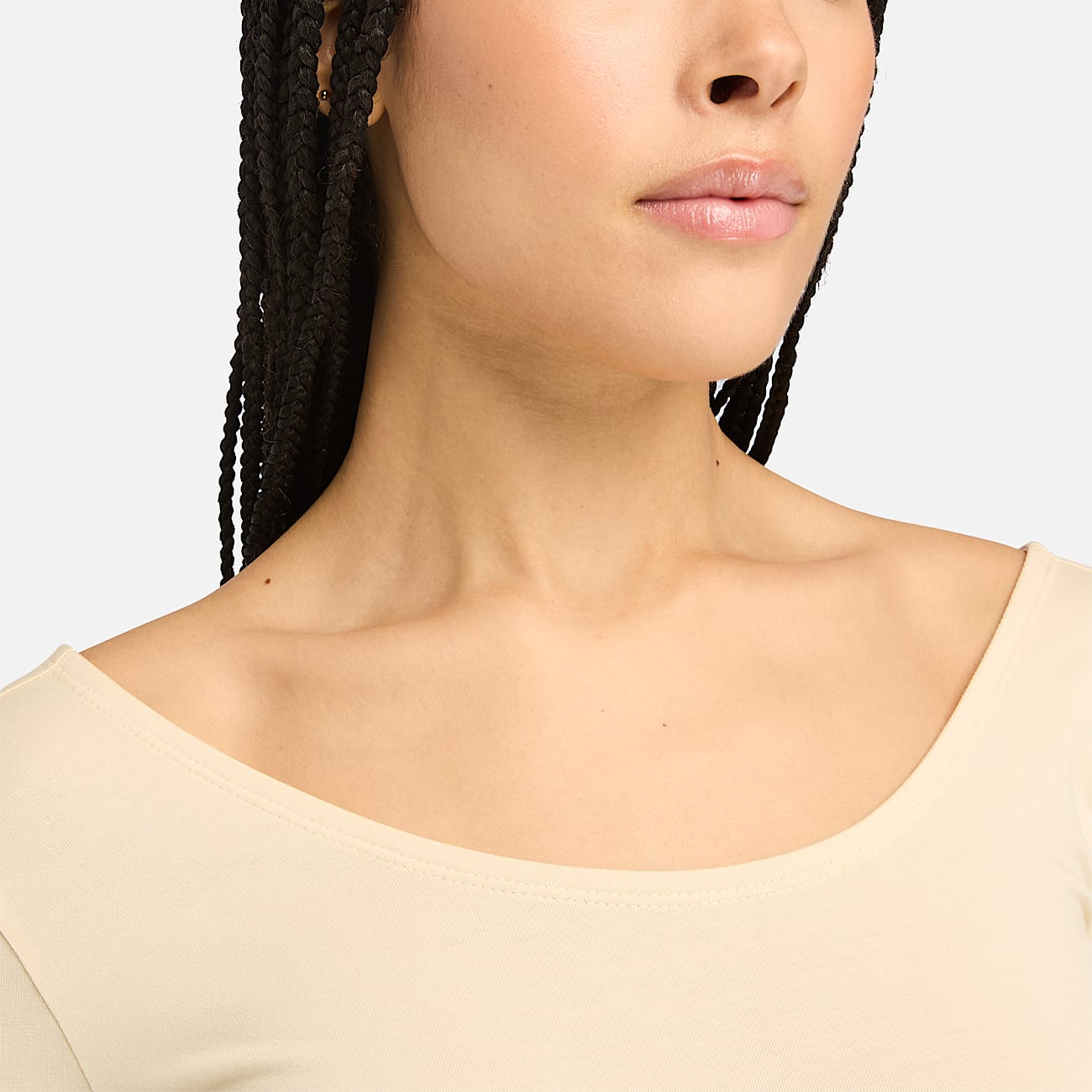 T shirt met wijde hals en lange mouwen voor dames in beige