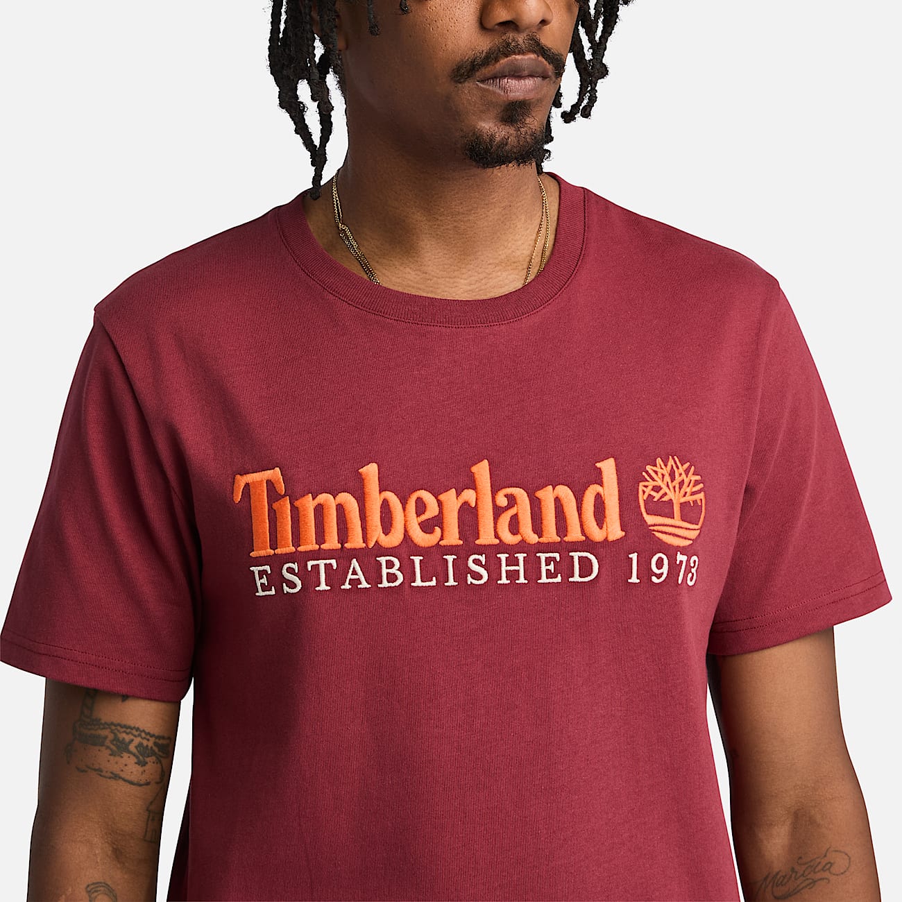 Red timberland t shirt discount