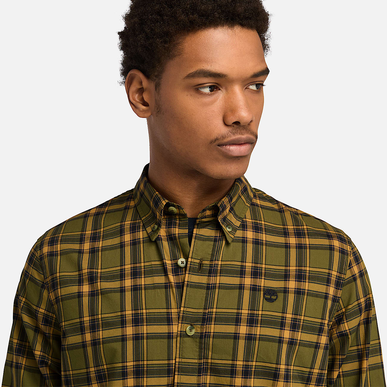Stretch Poplin Check Shirt for Men in Green