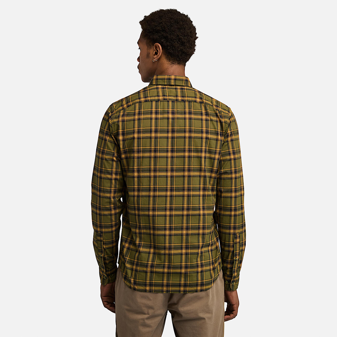 Camicia a Quadri in Popeline Elasticizzato da Uomo in verde