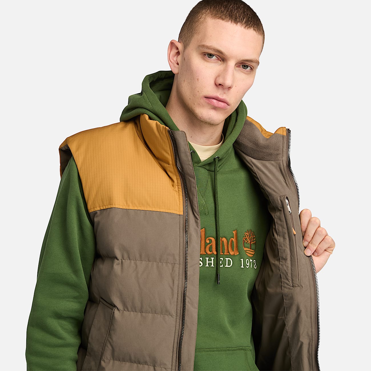 Doudoune sans manches deperlante durable Welch Mountain pour homme en jaune marron