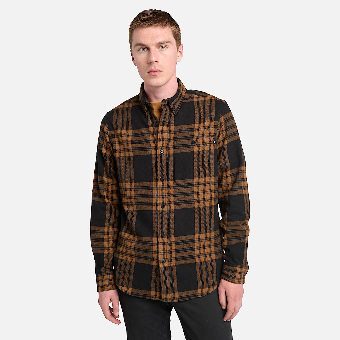 Chemise en flanelle semi epaisse a carreaux pour homme en marron