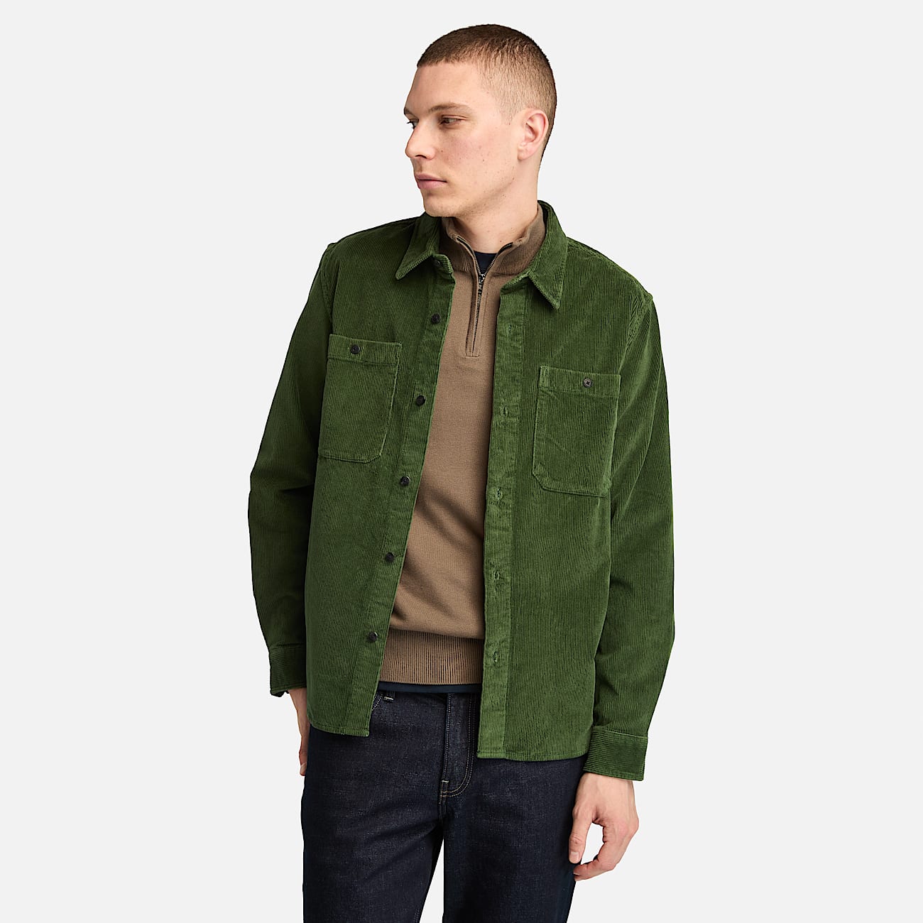 Sobrecamisa de pana para hombre en verde