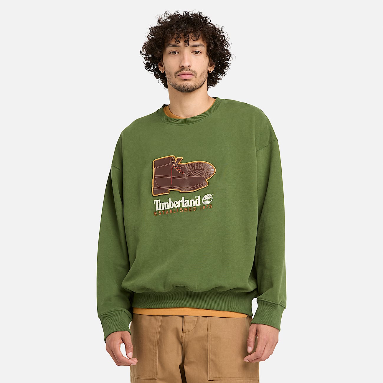 All Gender Box Fit Badge Crew Neck in Dark Green