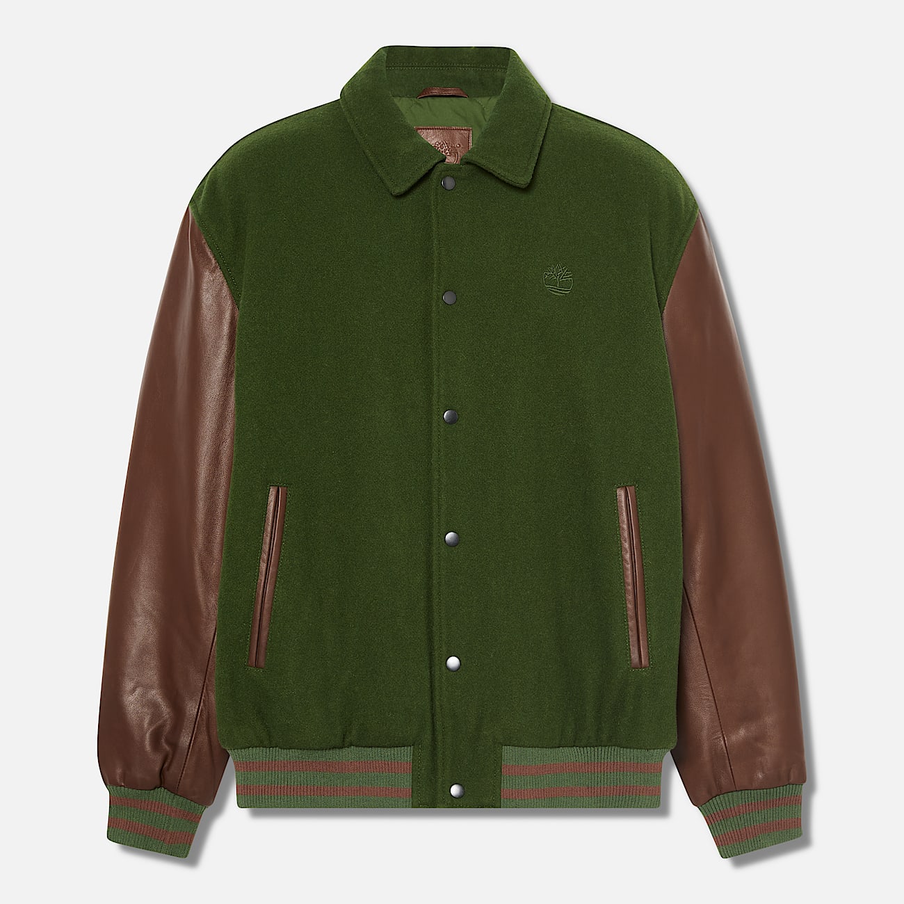 Giacca verde con maniche in pelle store