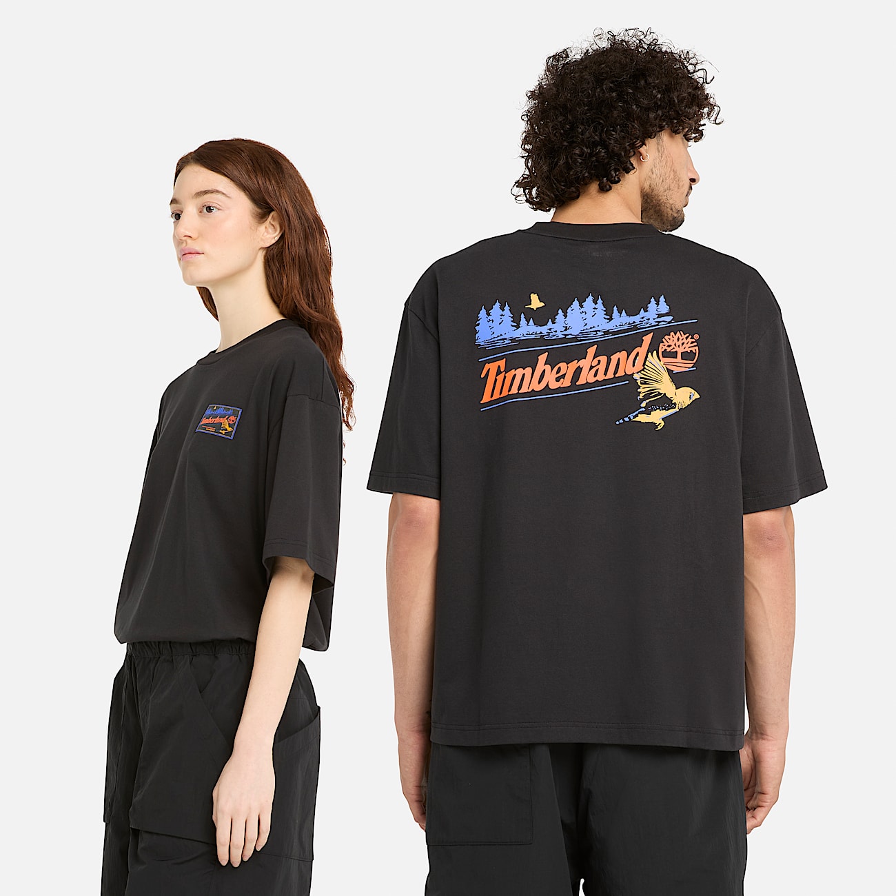 T shirt graphique a manches courtes unisexe en noir