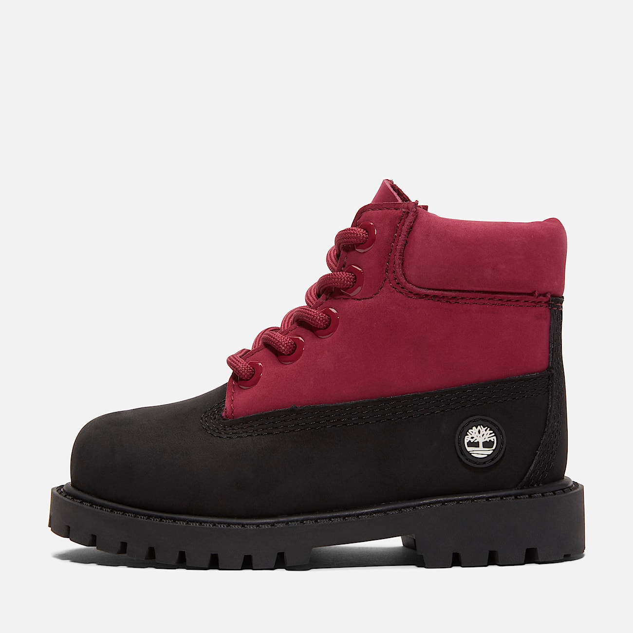 Timberland Premium 6 Inch Lace Up Waterproof Boot for Toddler in Black Pink