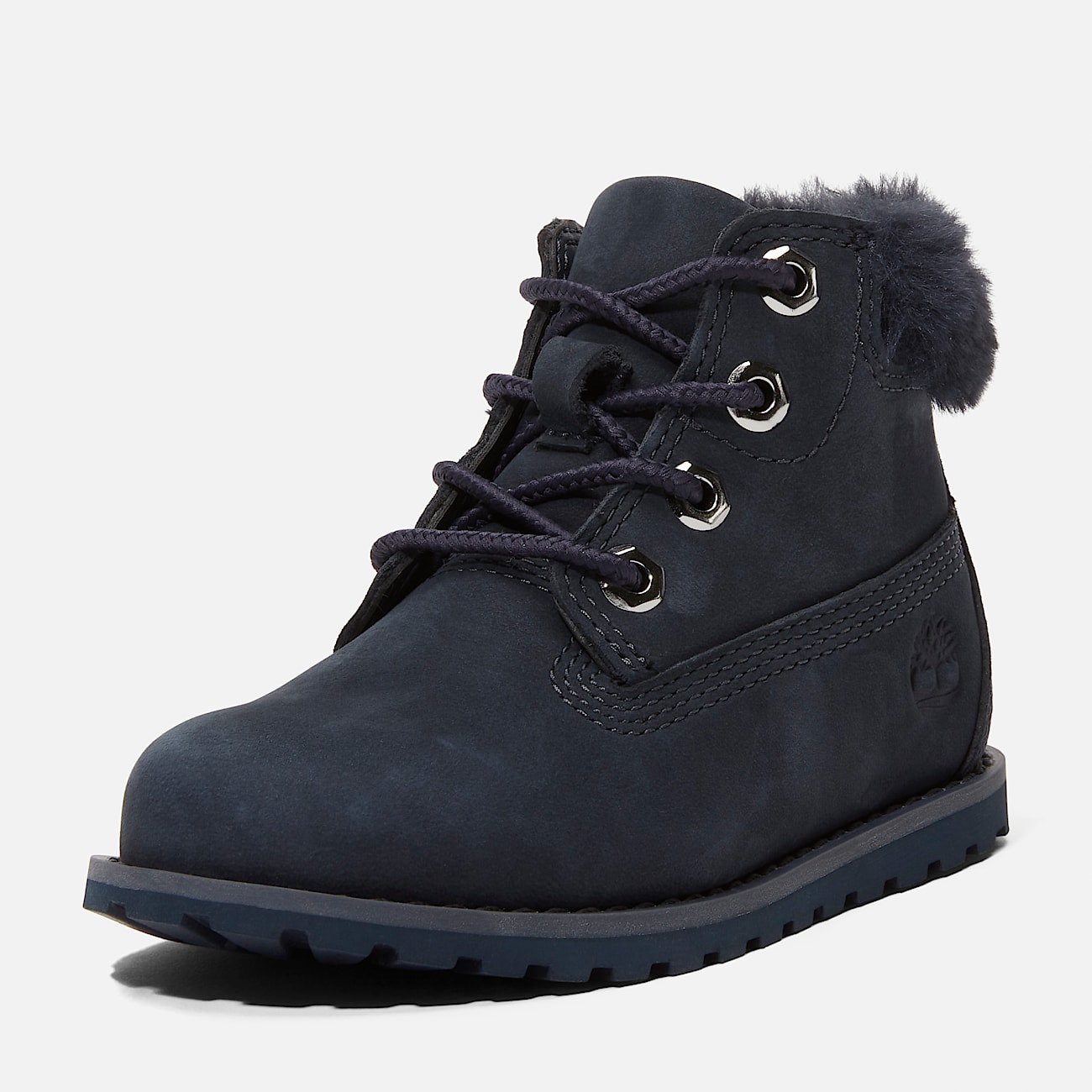 Pokey Pine Fluffy collar Zip Boot for Toddler in Dark Blue Nubuck