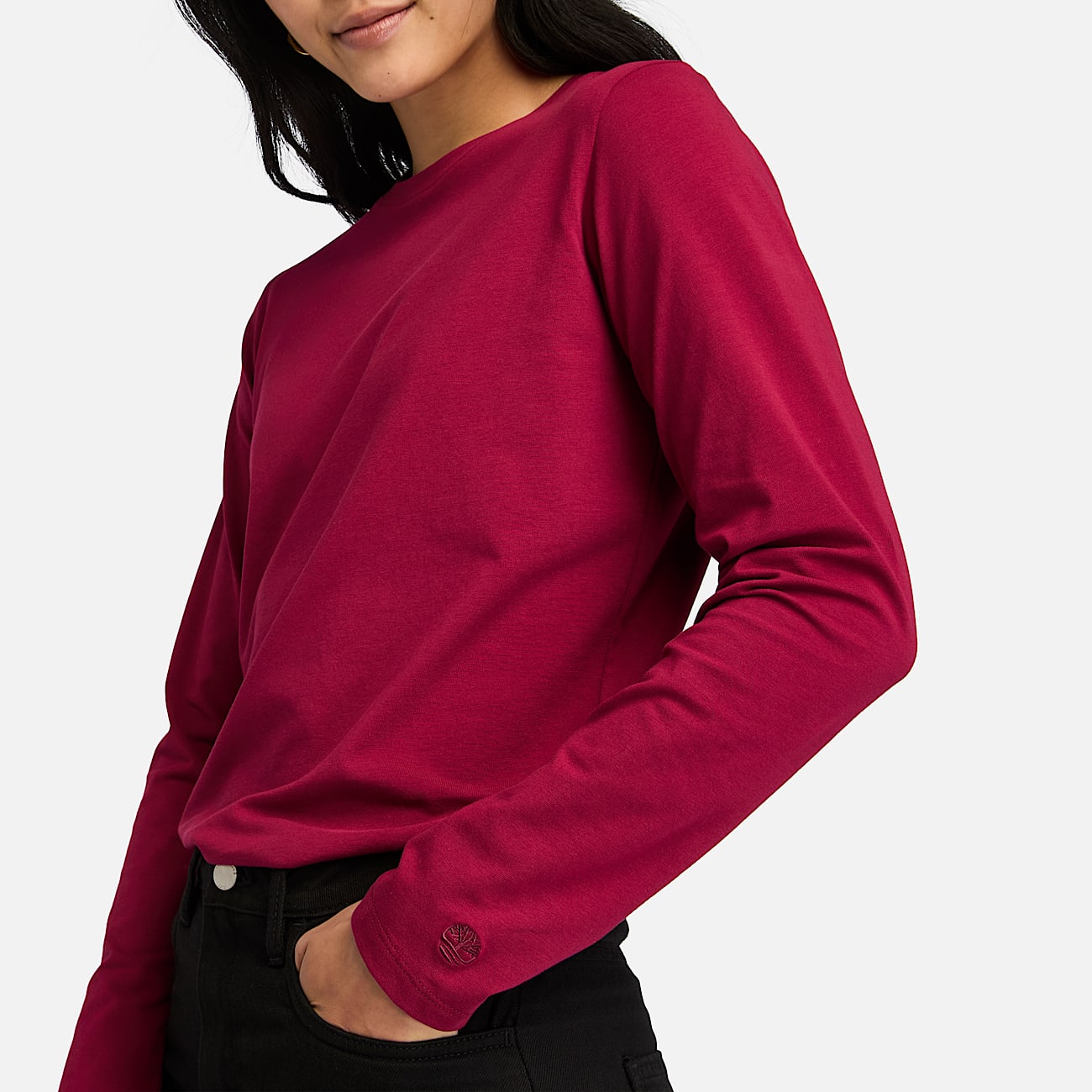 Kort T shirt met lange mouwen voor dames in rood