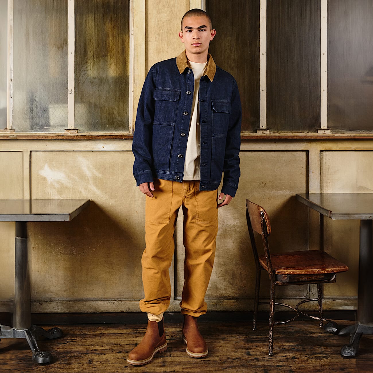 Trucker Insulated Denim Jacket for Men in Dark Blue