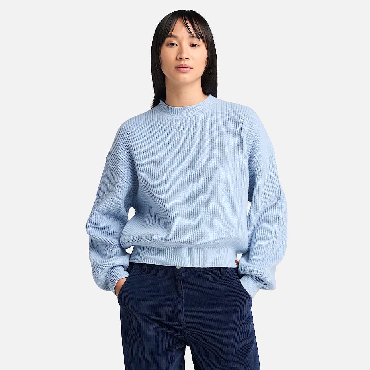 Pull a col rond en laine melangee pour femme en bleu fonce