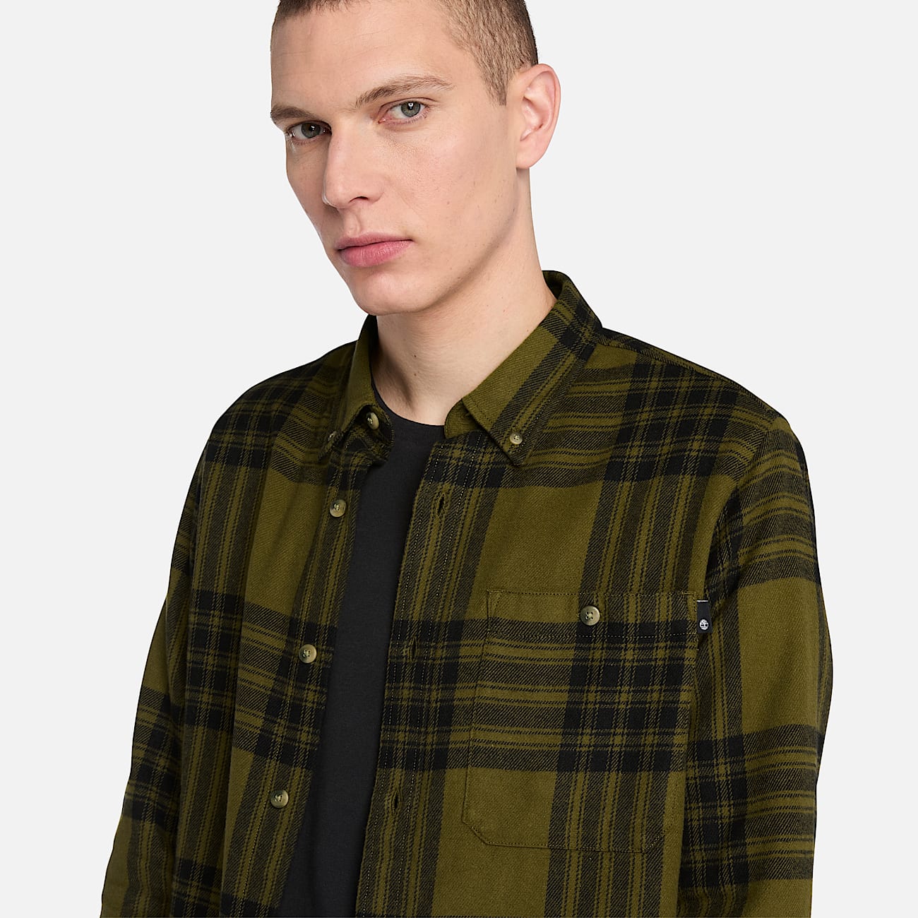 Camicia a Quadri in Flanella di Peso Medio da Uomo in verde