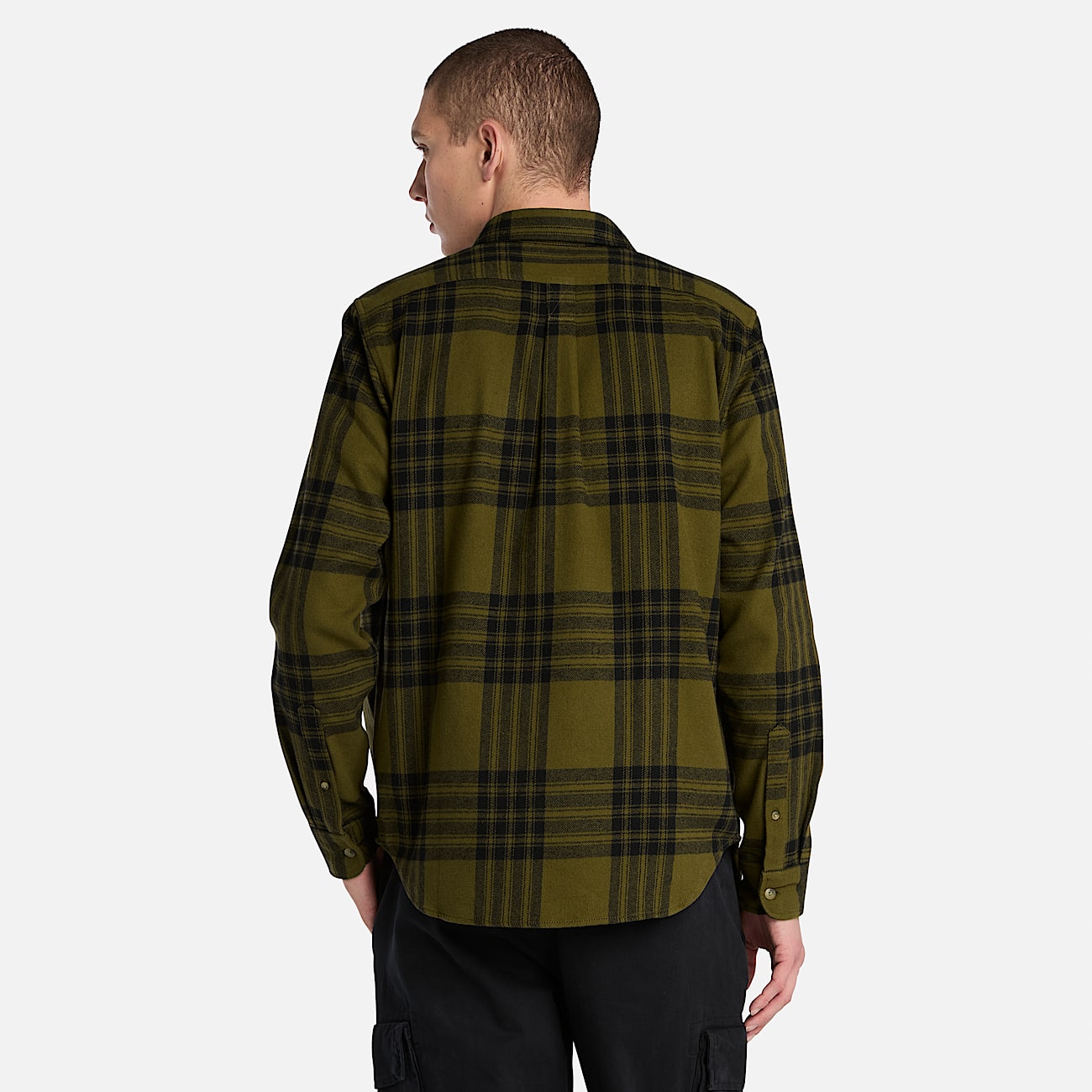 Camisa de franela de gramaje medio a cuadros para hombre en verde