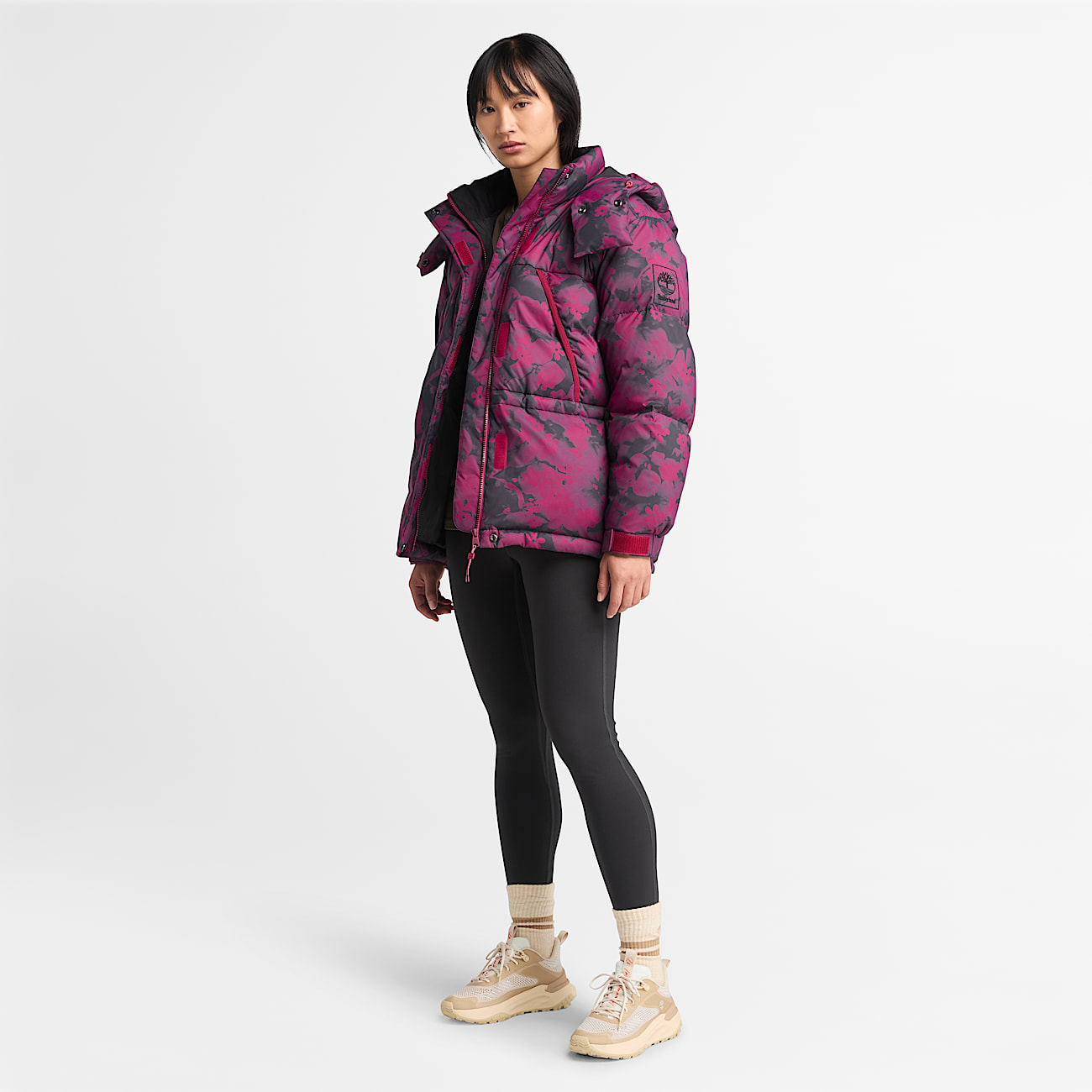 Howker Recycled Down Printed Puffer Jacket for Women in Dark Red