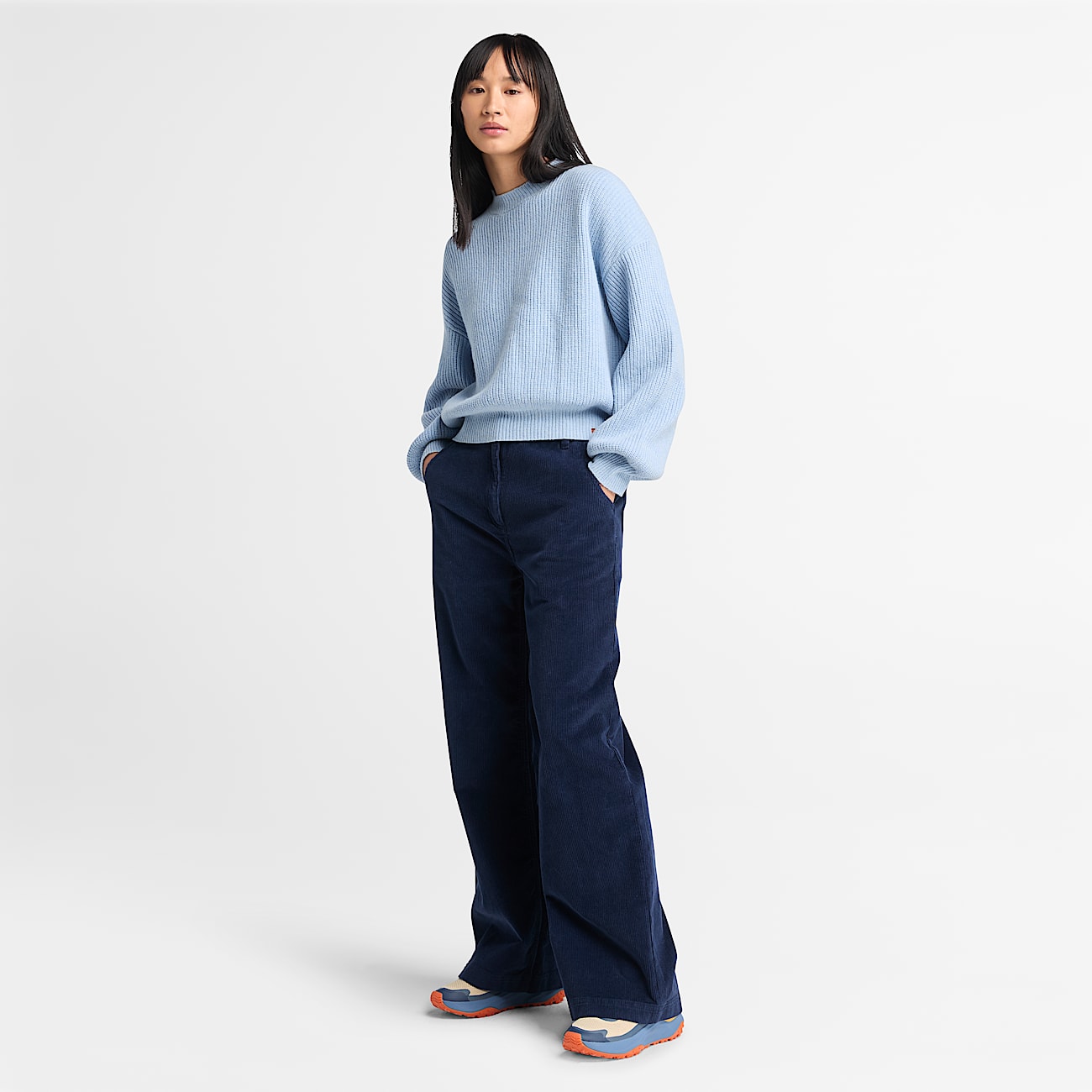 Pull a col rond en laine melangee pour femme en bleu fonce