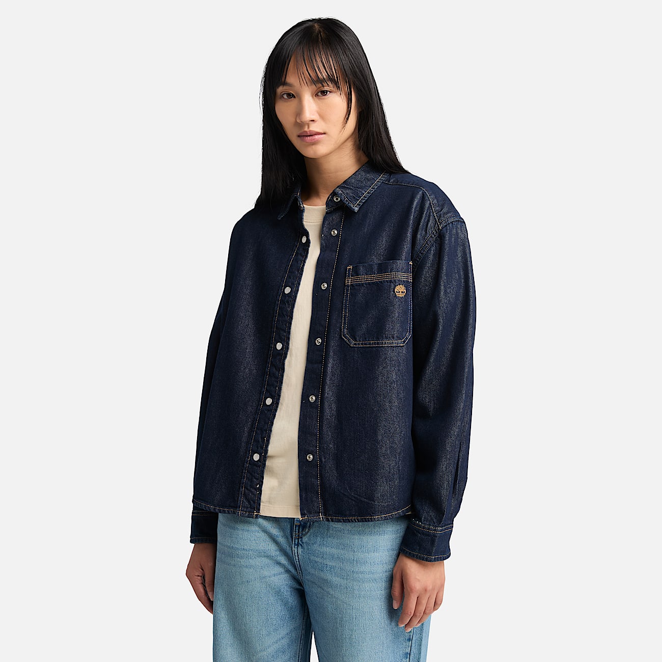 Chemise en denim Essential avec technologie Refibra pour femme en bleu fonce