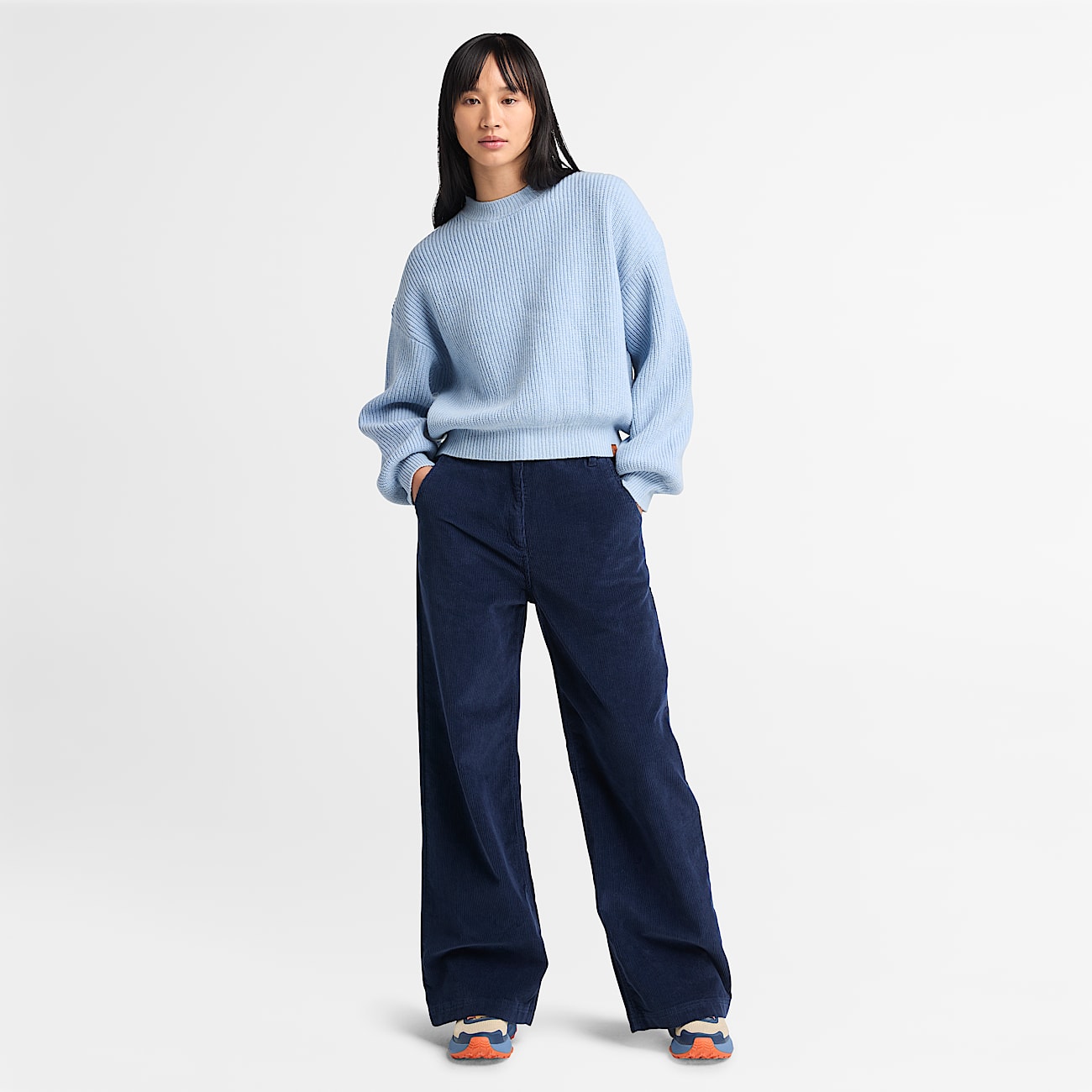 Pantalon ample en velours pour femme en bleu marine