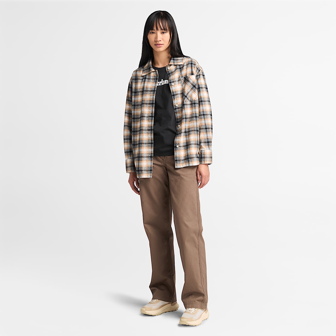 Geruit flanellen overshirt voor dames in wit