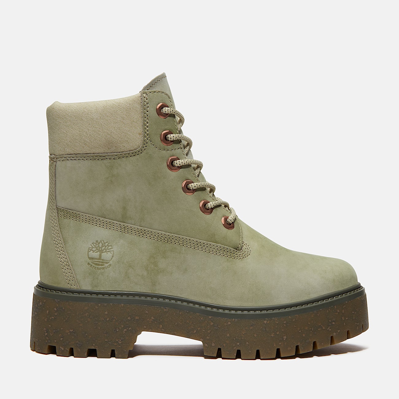 Stone Street 6 Inch Waterproof Platform Boot for Women in Light Green