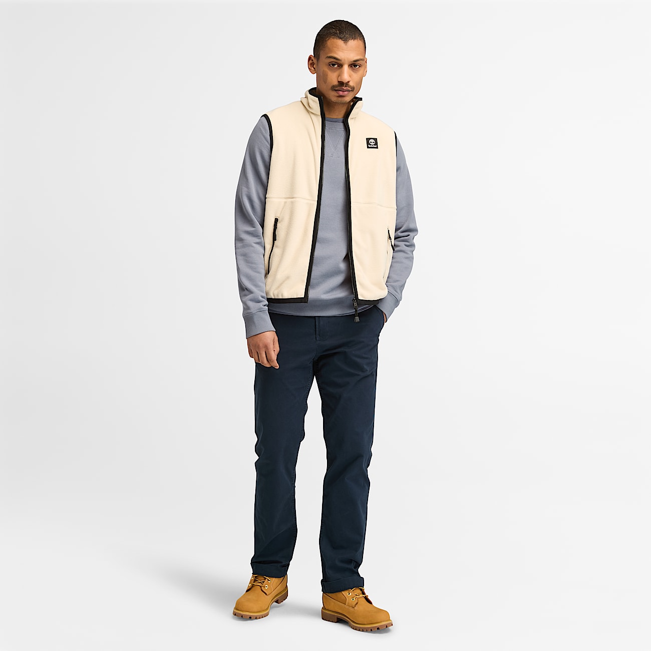 Polar Fleece Gilet Vest for Men in Beige