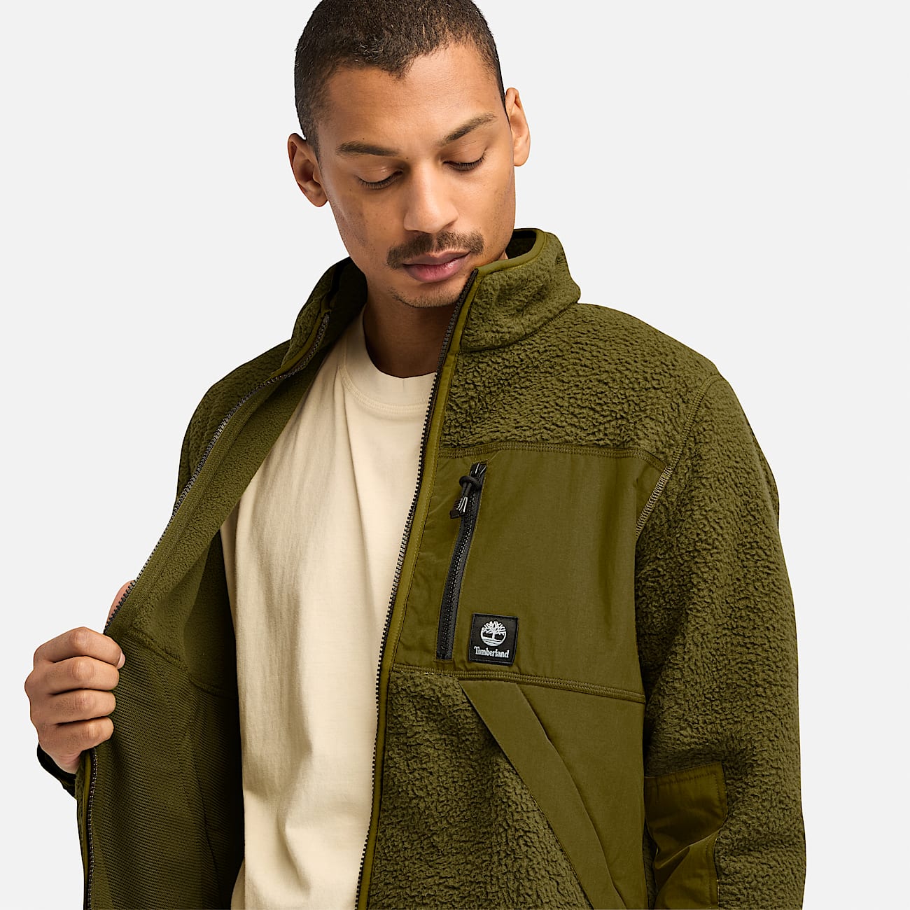 Veste en fourrure polaire pour homme en vert
