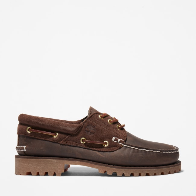 Classic 3-Eye Lug Boat Shoe for Men in Dark Brown