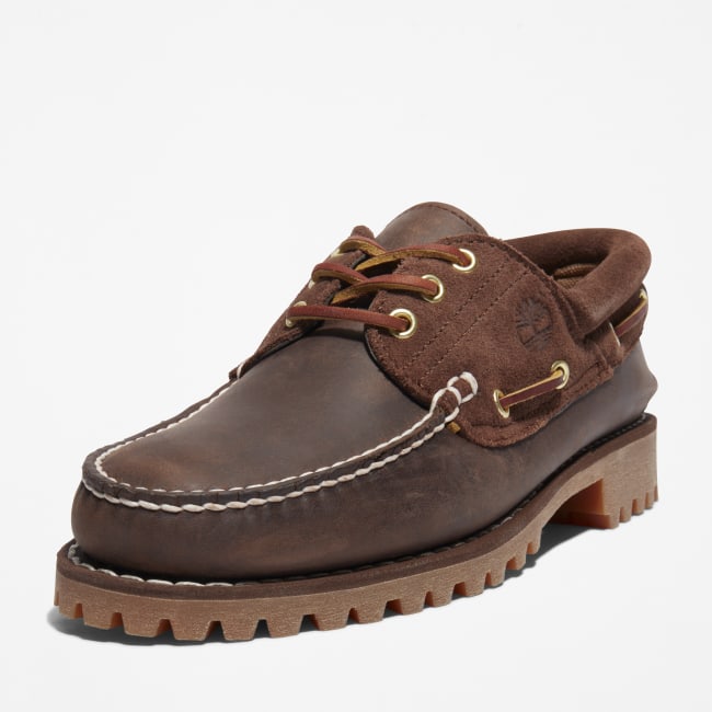 Classic 3-Eye Lug Boat Shoe for Men in Dark Brown
