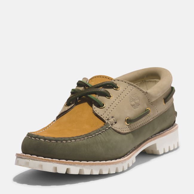 Noreen 3 Eye Lug Handsewn Boat Shoe For Women In Green 4096