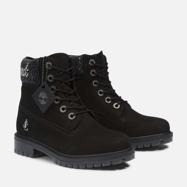 Jimmy Choo x Timberland® 6 Inch Crystal-Collar Boot for Women in Black