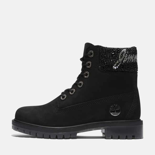 Jimmy Choo x Timberland® 6 Inch Crystal-Collar Boot for Women in Black