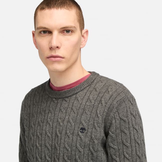 Pull Homme WS Col Haut – Maille Câblée Grise, Laine & Nylon, Taille XL