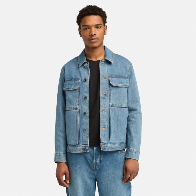 Refibra™ Technology Denim Trucker Jacket for Men in Dark Blue