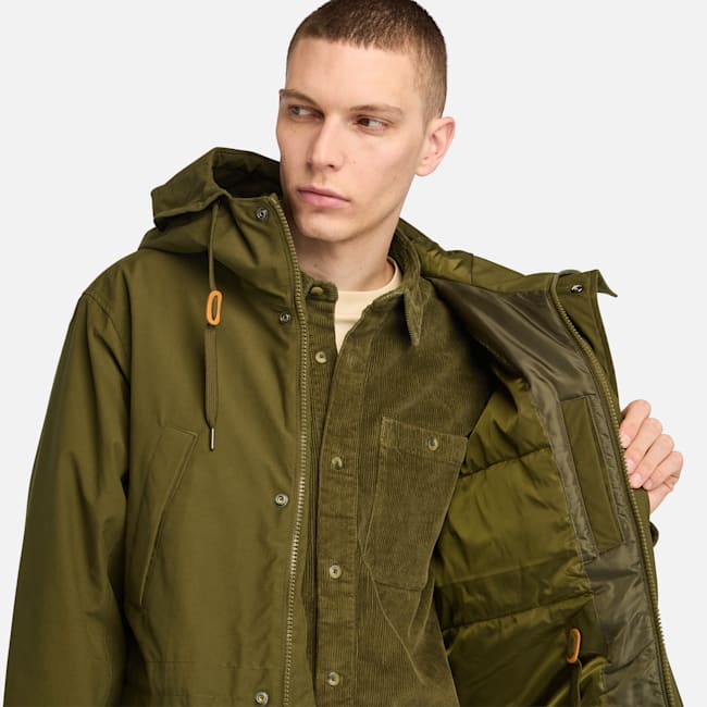 Water Resistant Fishtail Parka for Men in Green